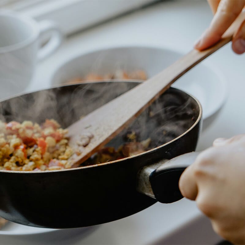 Cooking with a frying pan